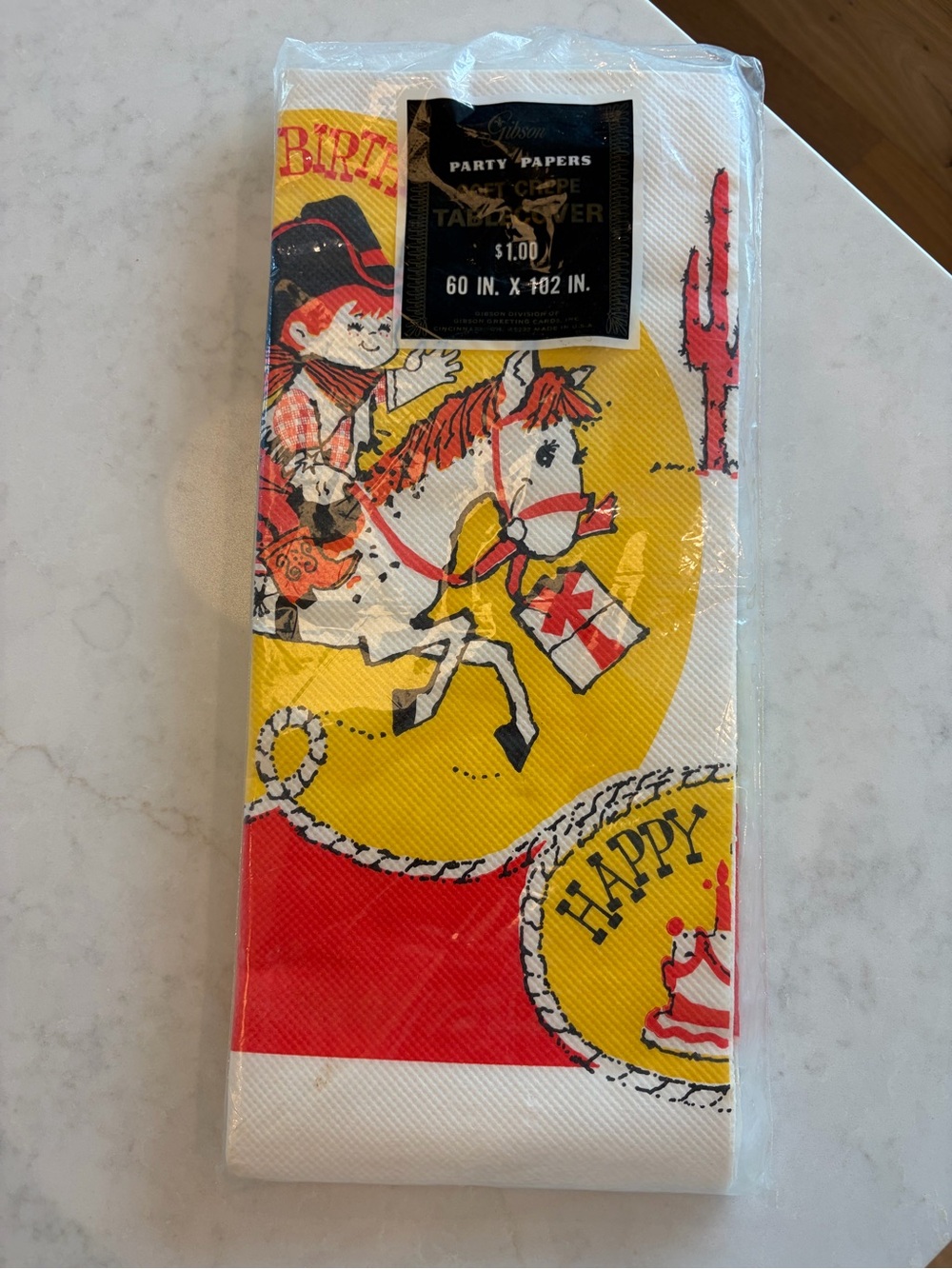 Vintage Cowboy Birthday Tablecover NOS